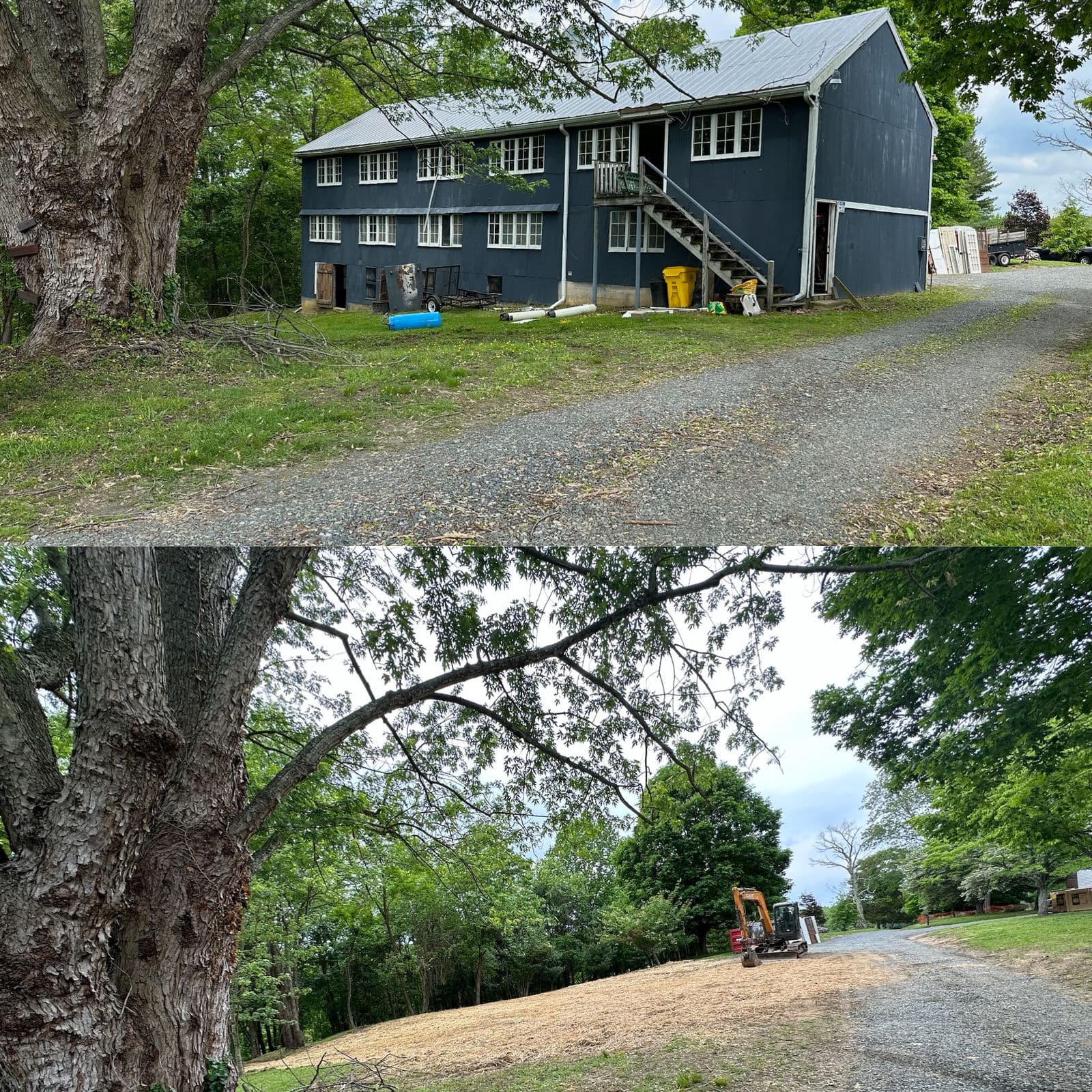 Before and after photos of a lot with a building removed